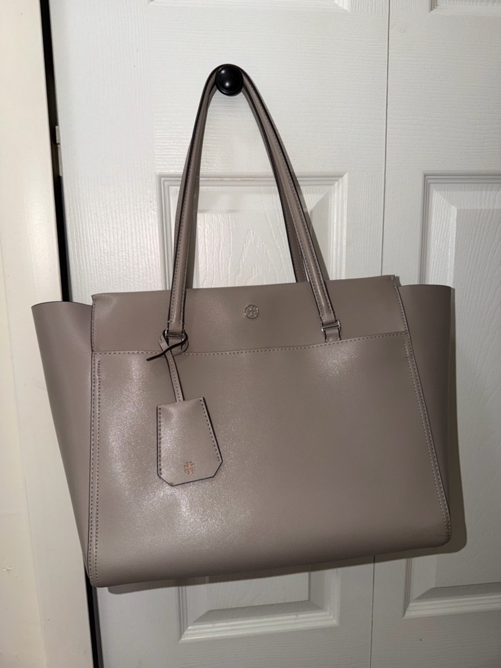 Tori Burch Parker Dust Storm Grey Leather Tote Shoulder Bag - Picture 2 of 7